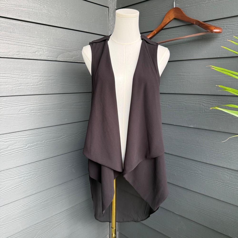 Society Girl Black Sleeveless Drape Open Front High Low Sheer Vest Size Medium